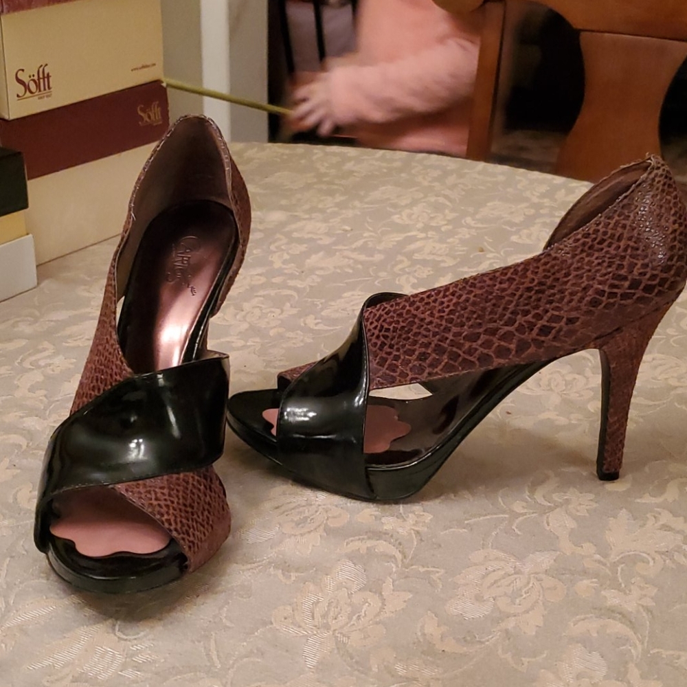 Carlos 5 inch heel brown snakeskin
